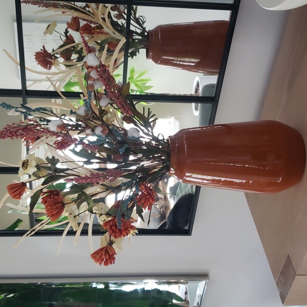 Crate and Barrel  Pottery Vase Burnt Orange